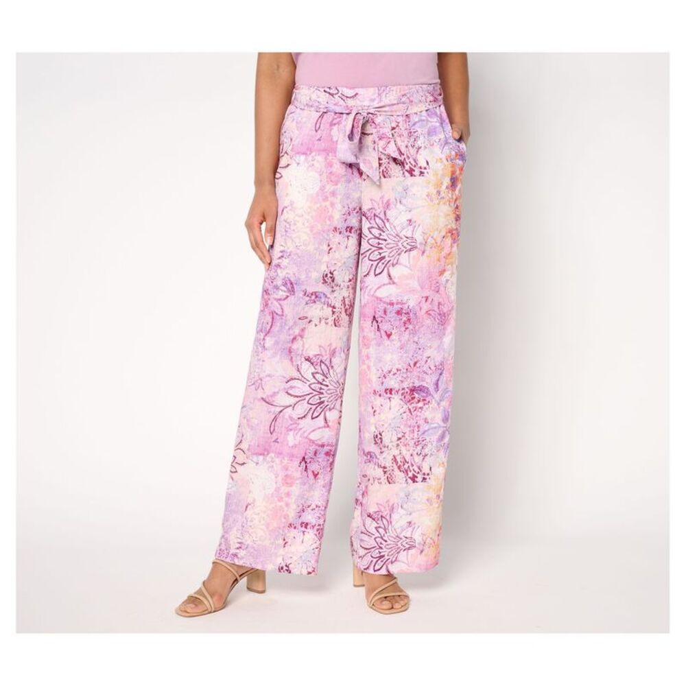 Susan Graver Women's Pants Sz XS Printed Dove Twill Wide-Leg With Purple A684101
